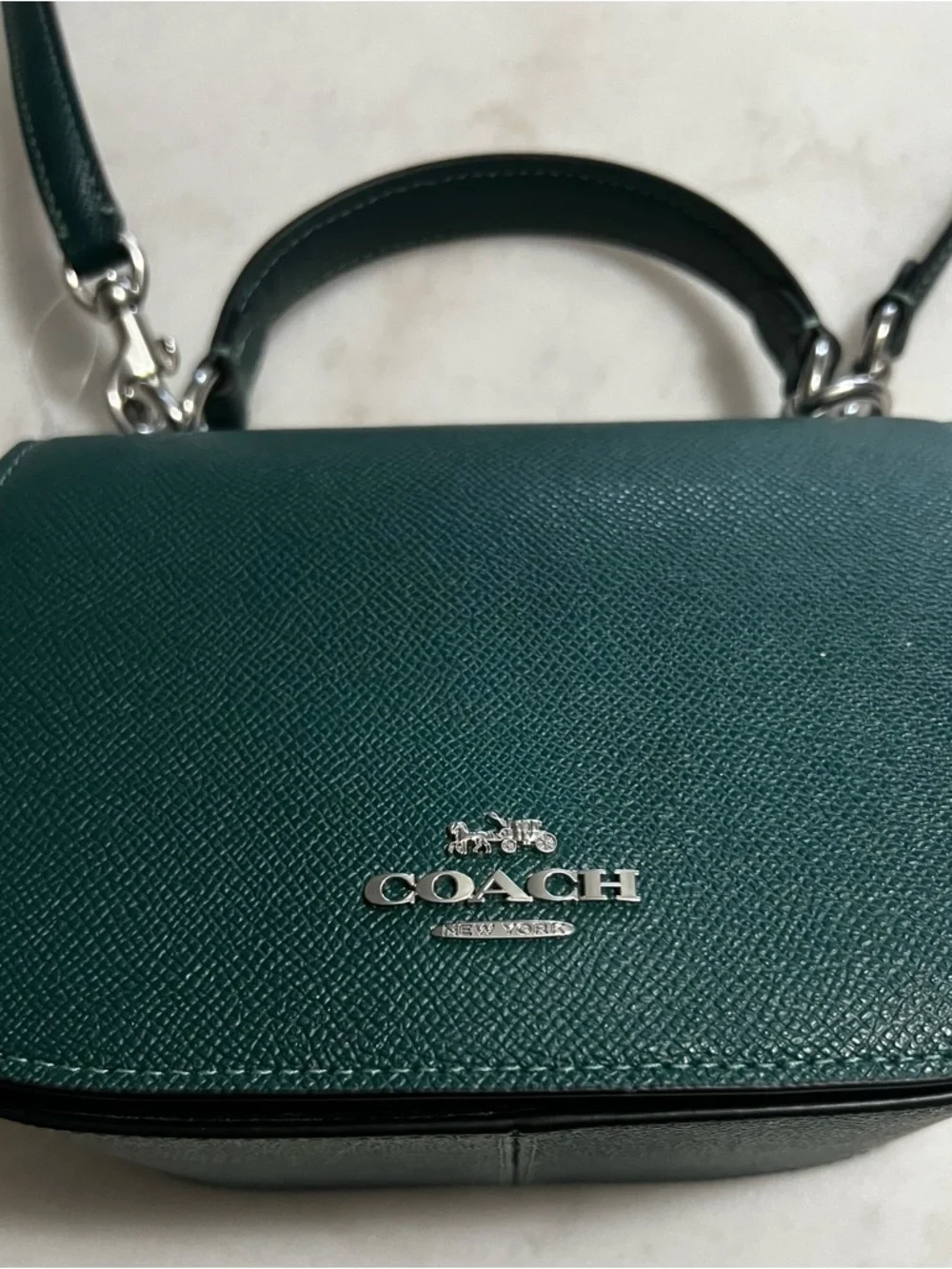 NWT COACH LYSA Top Handle Mini Satchel CrossBody Bag EMERALD X-grain Leather - Picture 2 of 14